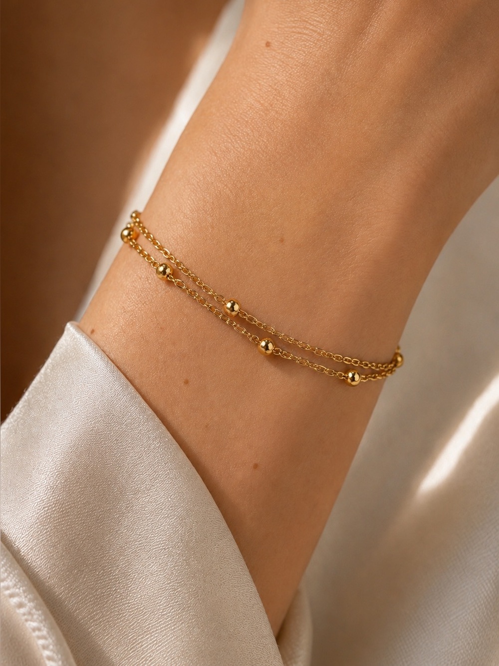 #186 18K Gold Plated Stainless Steel Gold Beads Double Layer Bracelet